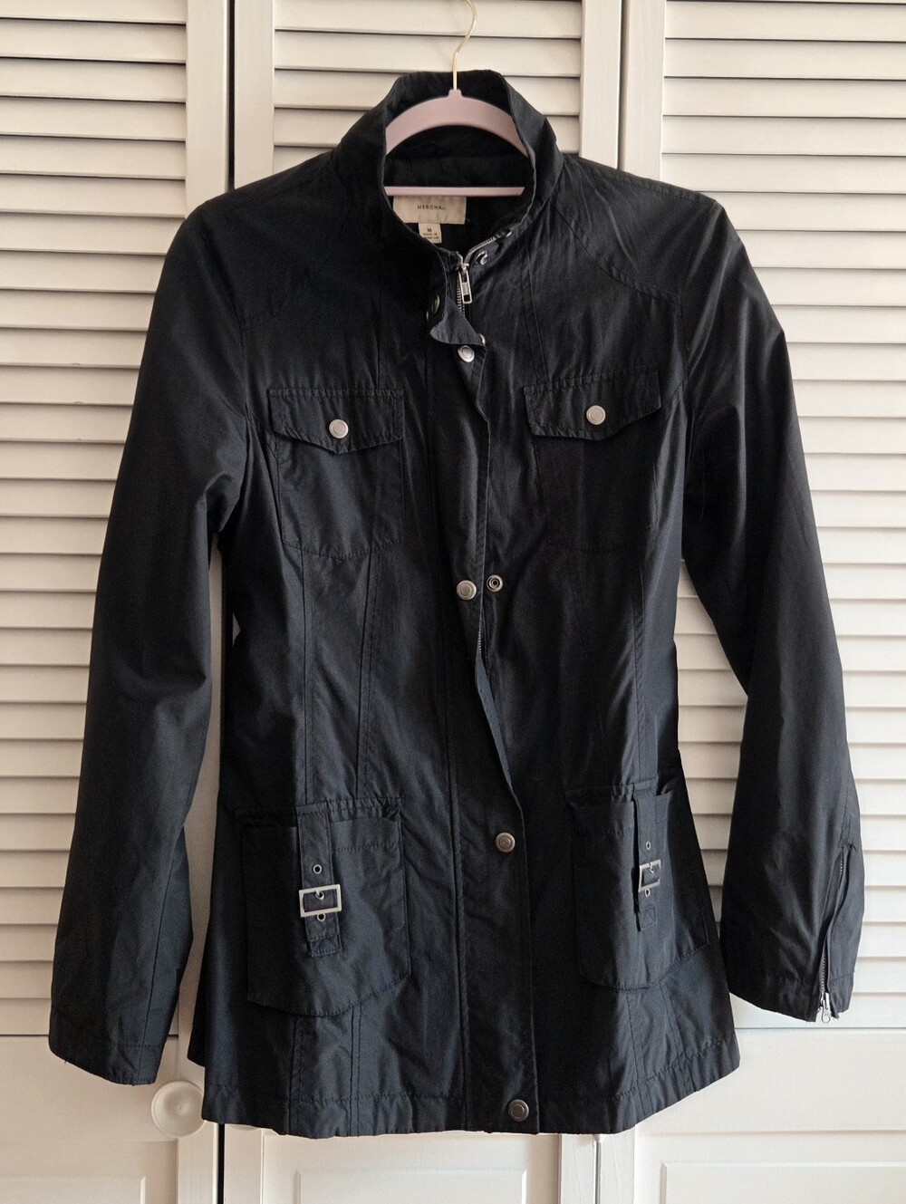 Target Belted Lightweight Mid-Length Black Jacket M